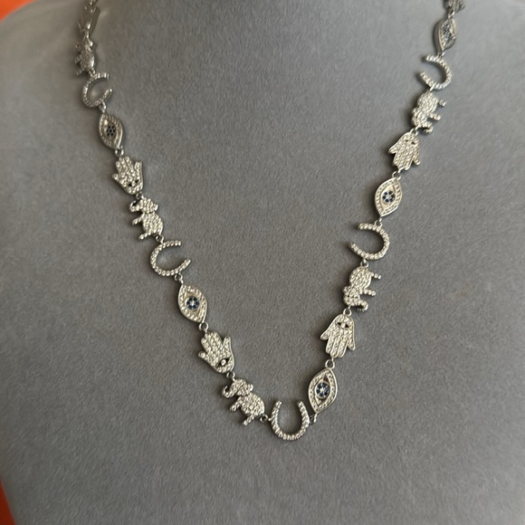 Silver Multi Charm Eye Necklace NWOT - Picture 4 of 5